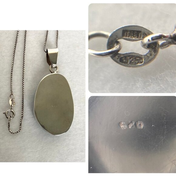 Sterling Silver 925 Oval Bezel Set Larimar Pendant Necklace 18.5" Box Chain - Picture 9 of 16